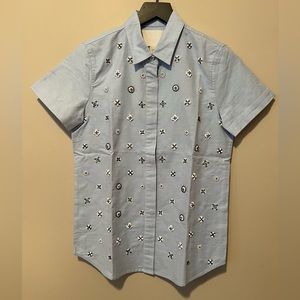 J. Crew Collection Beaded Oxford Short Sleeve Button Up Shirt